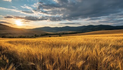 A golden wheat field at sunset symbolizes agricultural abundance. Used in travel brochures or seasonal campaigns, it evokes rural tranquility, harvest cycles, and humanity’s connection to the land
