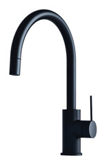 Modern black kitchen faucet on a transparent background, elegant and minimalistic design