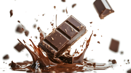 A chocolate bar is splattered with chocolate, creating a messy and chaotic scene