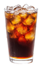 Glass of iced drink with reflection on a transparent background. Refreshing drink concept