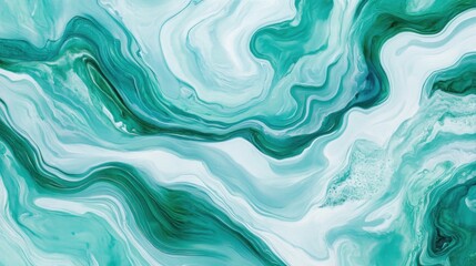 Fototapeta premium Abstract painting with flowing teal and white patterns.
