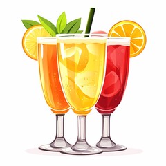 Summer Cocktail Party Illustration. Refreshing Citrus Mocktails & Iced Drinks with Vibrant Colors