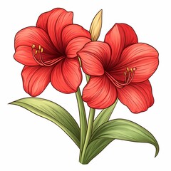 Fototapeta premium Vibrant Red Amaryllis Blossom. Stunning Botanical Illustration for Home Decor and Print Design