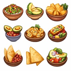 Vibrant Mexican Nachos with Fresh Avocado and Guacamole. A Colorful Vegetarian Platter of Crunchy Tortilla, Beans, and Herb-Rich Salad