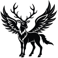 Majestic Winged Stag Silhouette Mythical Fantasy Deer Art Vector 