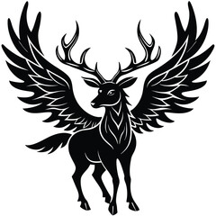 Majestic Winged Stag Silhouette Mythical Fantasy Deer Art Vector 