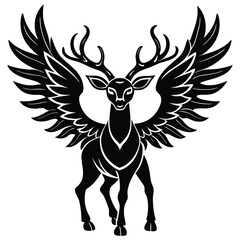 Obraz premium Majestic Winged Stag Silhouette Mythical Fantasy Deer Art Vector 