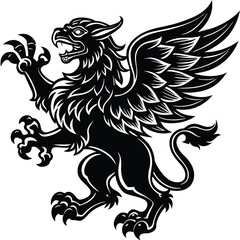 Powerful Griffin Silhouette Mythical Winged Lion Eagle Beast Art Vector