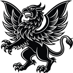 Powerful Griffin Silhouette Mythical Winged Lion Eagle Beast Art Vector