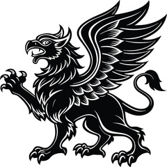 Powerful Griffin Silhouette Mythical Winged Lion Eagle Beast Art Vector