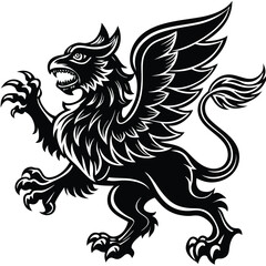 Powerful Griffin Silhouette Mythical Winged Lion Eagle Beast Art Vector