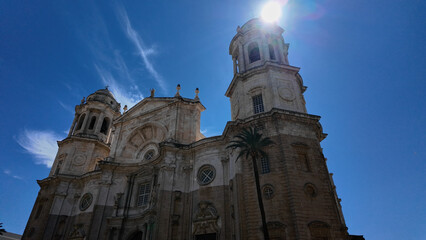 Cadiz Cathedral shining under the sun with blue sky