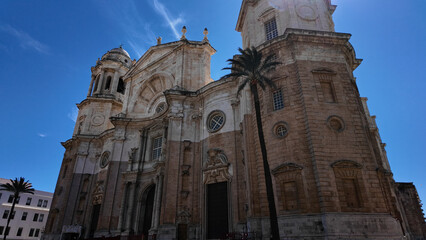 Cadiz Cathedral rising majestically under the clear blue sky in Spain