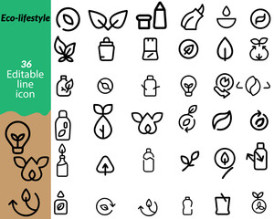 An Eco-Lifestyle icon set. with icons showing green living, recycling, clean energy, zero waste, organic food, and sustainability—perfect for eco apps, blogs, and environmental projects.