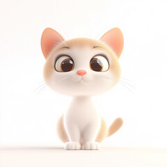 Cute 3d cartoon cat with large eyes and playful expression, perfect for animation and children's content