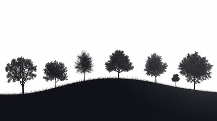 Isolated Nature Scene. Silhouette Art of Trees on a Hill at Sunset
