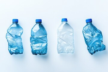 Four crushed plastic bottles on white background. (1)