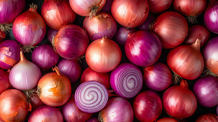 Pile Of Assorted Red And Purple Onions