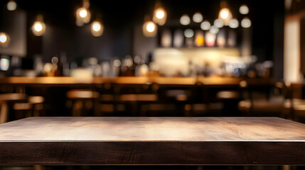 Empty Wooden Table In Blurred Cafe Interior