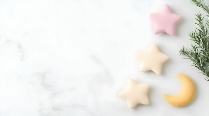 Pastel Star And Crescent Cookies On Marble Surface
