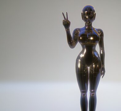 Gynoid making victory sign with two fingers