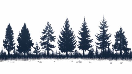 Fototapeta premium Serene Forest Landscape - Minimalist Nature Illustration of Evergreen Tree Line