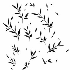 Minimalist Black and White Botanical Leaves Silhouette Pattern - Nature-Inspired Decorative Artwork