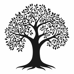 Fototapeta premium Black Tree Silhouette with Lush Leaves. Nature's Artwork in Eco-Friendly Vintage Design