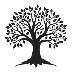 Obraz premium Silhouette of Black Tree with Leaves and Roots. A Minimalist Vector Illustration of Nature's Artful Growth and Harmony