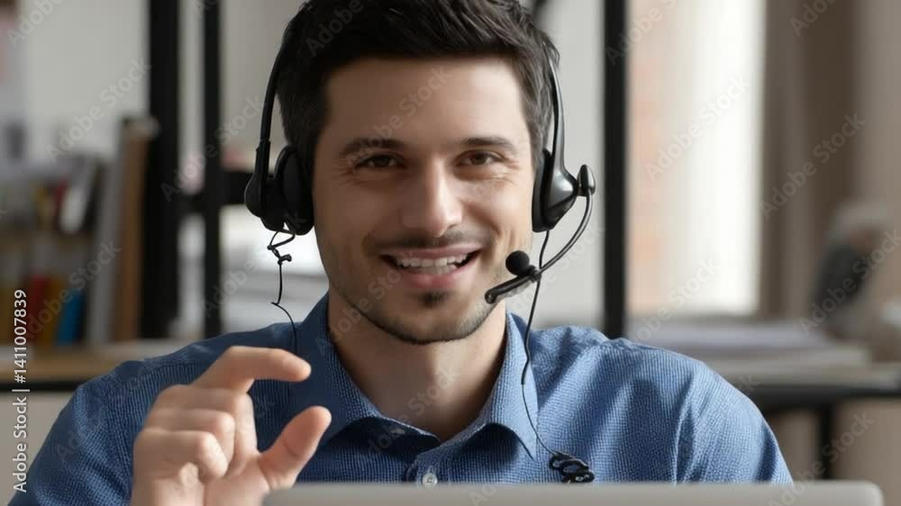 Aufkleber smiling businessman on a conference call using a laptop generative ai