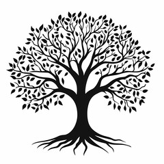 Obraz premium Elegant Black Tree Silhouette Illustration. Eco-Friendly Nature Art Graphic with Botanical Design Elements