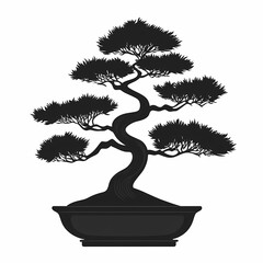 Artistic Black Silhouette Bonsai Tree. Japanese Aesthetics & Zen Garden Decor for Home Gardening