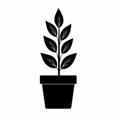 Black Silhouette of Potted Plant. Botanical Indoor Plant Illustration for Eco-Friendly Home Decor