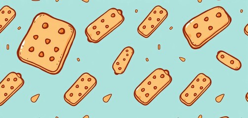 Hand-drawn doodle biscuit seamless pattern; ideal for wallpaper Ample empty space for design, minimalist, delicious