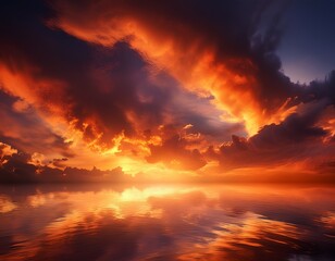 Obraz premium Fiery orange sunset. Fantastic dramatic sky