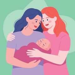 Obraz premium Motherhood and Love – Caring Mother Holding Two Children with Tenderness 