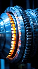 Obraz premium Turbine Metal components with an orange glow inside a mechanical assembly