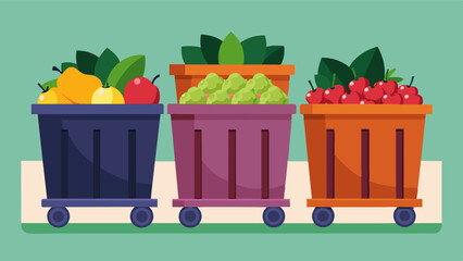 The large bins that were once filled with locally grown fruits now sit empty and discarded their contents likely sold off before the market closures.. Vector illustration