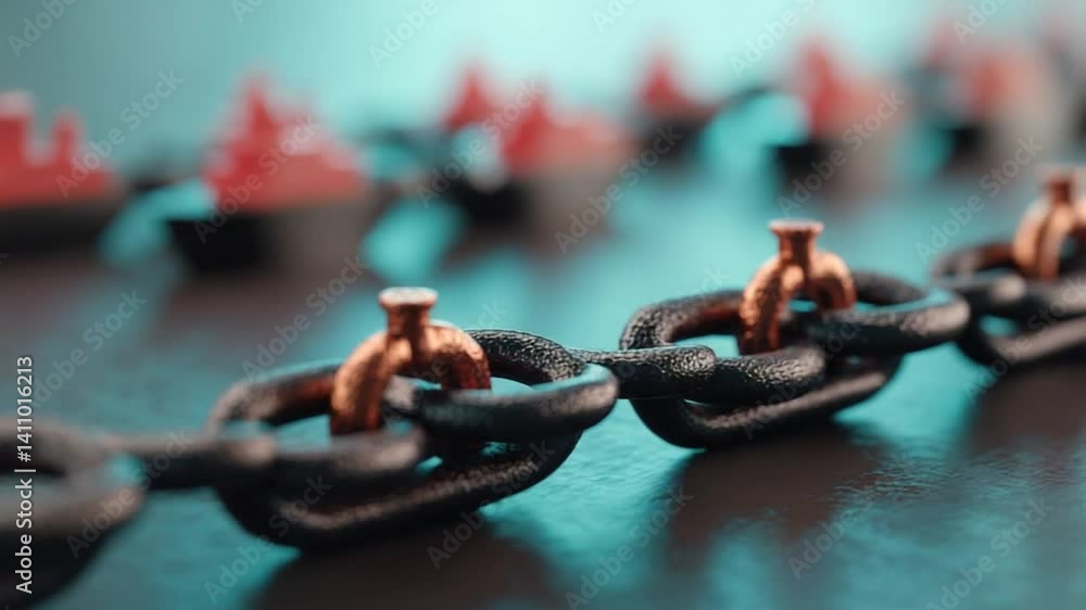 Poster supply chain management concept with chains and pins on a table generative ai