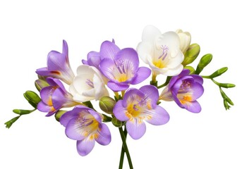 Naklejka premium Beautiful freesia flowers floral arrangement isolated view isolated on white background
