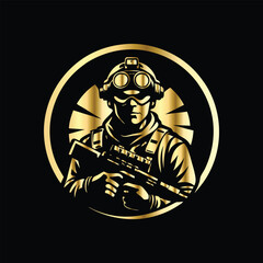 Army Logo Design Set – Combat Emblems of Military Specialists, Artillery Units, Snipers & Infantry Patrols with Weapons Like Rocket Launchers, Rifles & Machine Guns for Badges.
