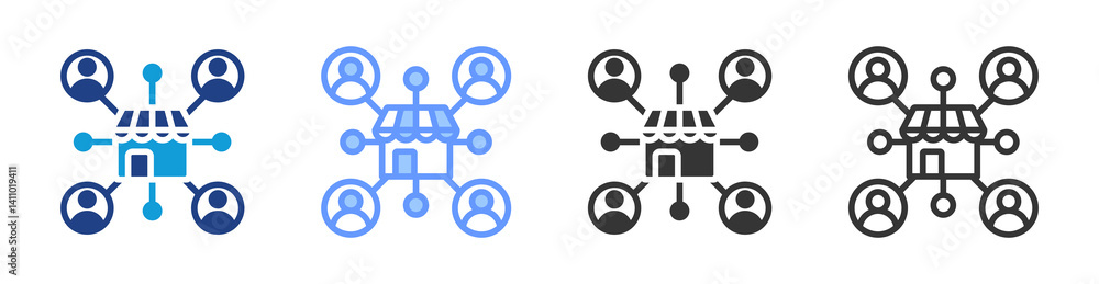 Aufkleber networking icon set multiple style collection