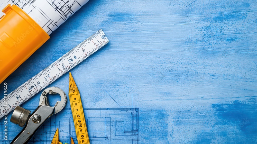 Poster tools and blueprints for construction and design projects