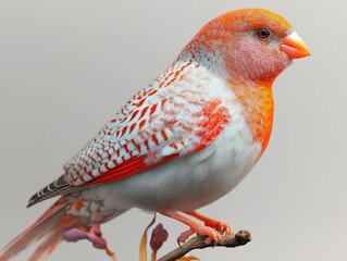 Vibrant Australian zebra finch perched delicately, feathers shining, isolated on a clear background