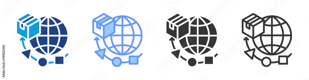 Poster Global Delivery Model icon set multiple style collection