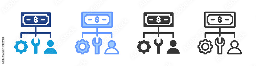 Poster Cost Structure icon set multiple style collection