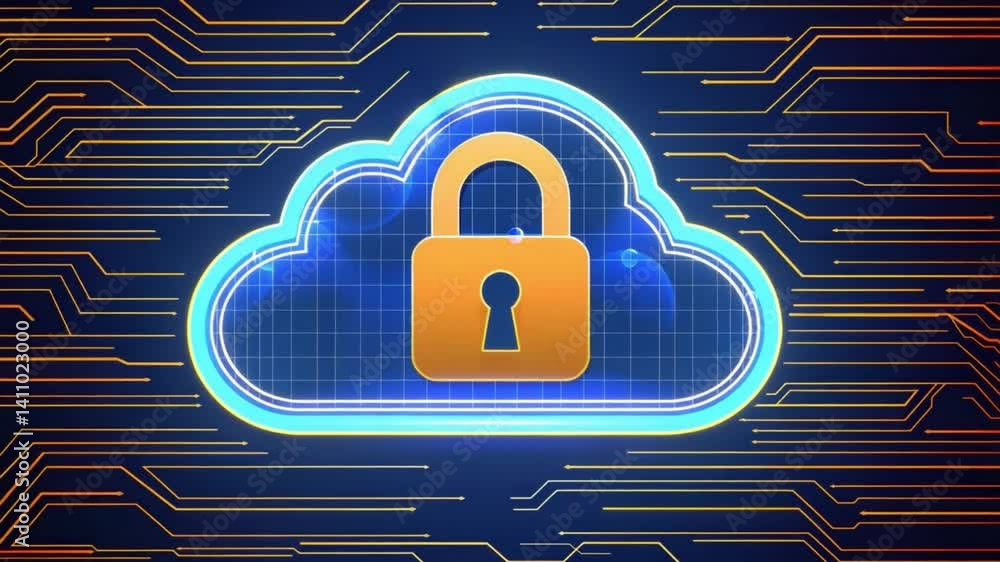Poster secure cloud storage padlock symbolizing data protection and innovation in digital technology and ne