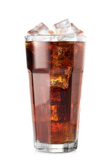 Glass of cola with ice cubes isolated on white