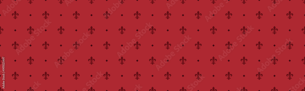Poster elegant red damask pattern with repeating fleurdelis motifs. perfect for website backgrounds, invita