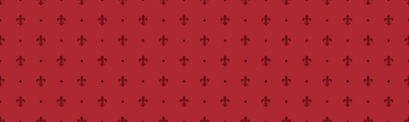 Elegant red damask pattern with repeating fleurdelis motifs.  Perfect for website backgrounds, invitations, or textile designs.